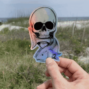 Skull Redfish Holographic Sticker - Flats Pirate Fishing Apparel