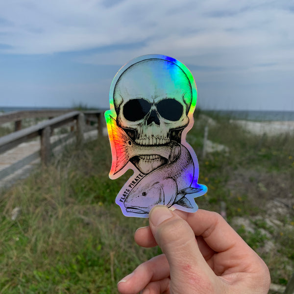 Skull Redfish Holographic Sticker - Flats Pirate Fishing Apparel