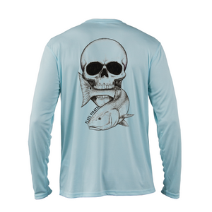 Skull & Redfish Performance Shirt, Blue - Flats Pirate Fishing Apparel