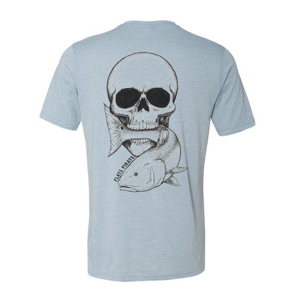 Vintage Skull & Redfish T-Shirt, Blue - Flats Pirate Fishing Apparel