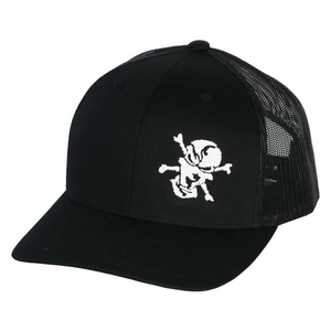 Embroidered Skull 6 Panel Trucker Black - Flats Pirate Fishing Apparel