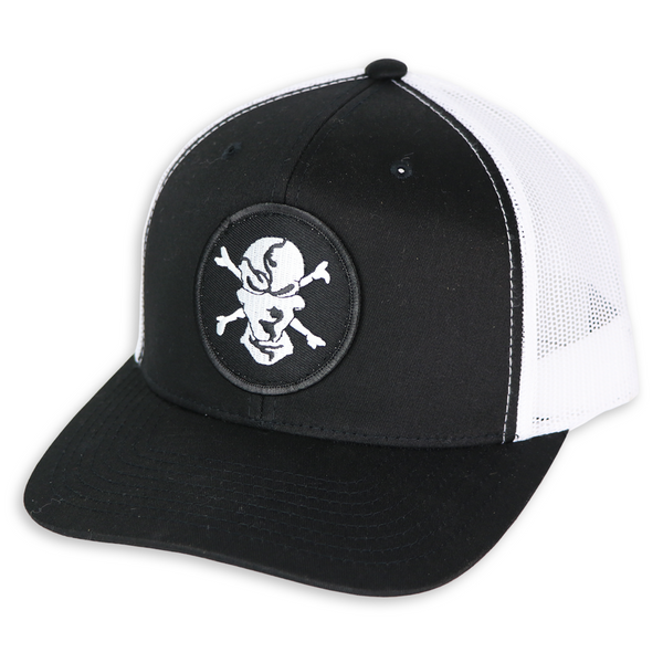 Black/White 6 Panel Trucker Hat - Flats Pirate Fishing Apparel