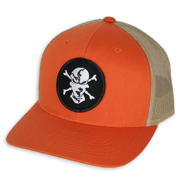 Orange/Khaki 6 Panel Trucker Hat - Flats Pirate Fishing Apparel