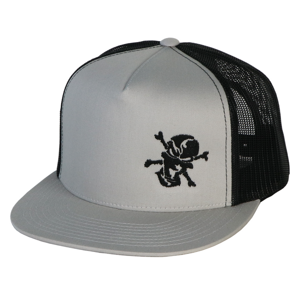 Embroidered Skull 5 Panel Trucker Silver/Black - Flats Pirate Fishing Apparel
