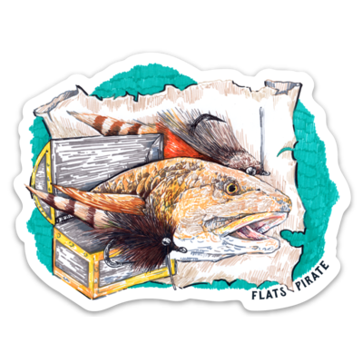 Tailing Treasure Redfish Sticker - Flats Pirate Fishing Apparel